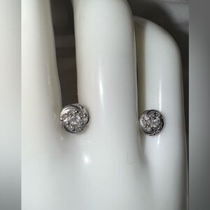 Vintage Diamond Cluster Sterling Stud Earrings 6mm